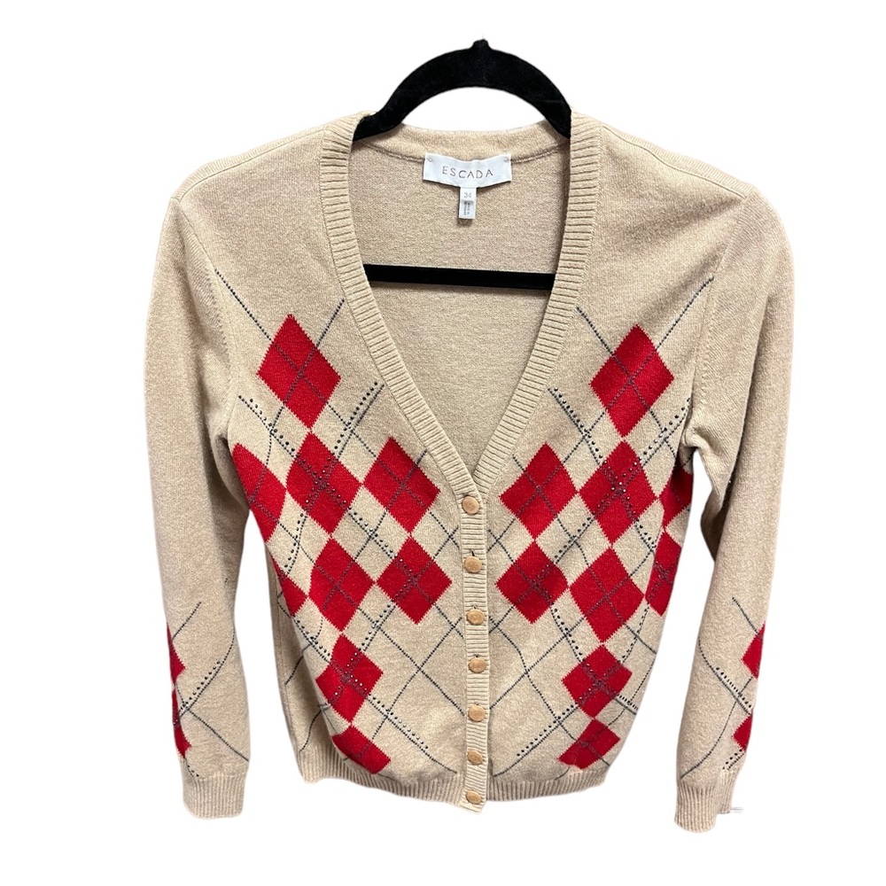 Escada Wool Cashmere Silk Crystal Sparkling Cardigan